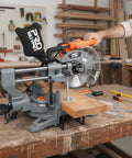 Professional Grade 10 Inch Double Bevel Sliding Compound Miter Saw With A Bulletproof 15 Amp Motor And Smooth 5000 Rpm Cutting Action For Precision Woodwork And Home Garage Grinds in action on wood.