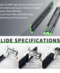 12 Inch Full Extension Drawer Slides With Ball Bearing Rails Side Mount Soft Close Heavy Duty 100 Lb Capacity Quiet Smooth Glide 3 Fold Drawer Runners For Cabinets Kitchen And Bath showing slide specifications and measurements