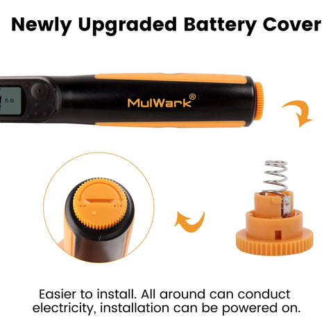 Detailed view of the Three Eighth Inch Digital Torque Wrench With Buzzer And LED, featuring newly upgraded battery cover.