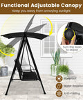 Two Person Outdoor Swing With Adjustable Canopy Cozy Patio Loveseat Swing With Heavy Duty Metal Frame shown with canopy adjustment