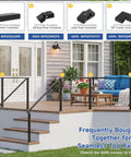 Tough As Nails 8 Foot Marine Grade Stainless Steel Black Handrail For Cable Railing Systems with deck connectors and stair detail.