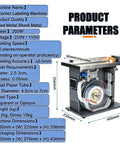 Semi Automatic PLC Corner Labeler Machine With Touch Screen Control For 25To30mm Boxes with product parameters and dimensions shown.