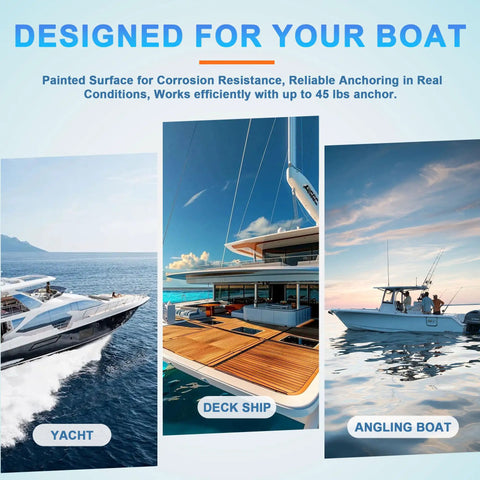 Heavy Duty 45 Lb Electric Anchor Winch With Wireless Remote And 100 Ft Rope For Easy Boat Stopping Power Up From Your 12V System on a yacht, deck ship, and angling boat.
