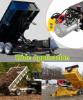 12V Hydraulic Pump For Dump Trailers And Car Lifting, Double Acting Electric Power Unit, 8-Quart Capacity, shown in use on trailers