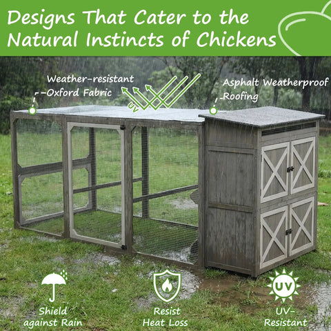Expandable Two Story Chicken Coop With Six Nesting Boxes And Connectable Outdoor Run For Backyard Flock Expansion Asphalt Roof Mesh And Oxford Cover Three Perches Modular Design