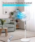 Height Adjustable Pedestal Standing Fan With Remote And Touch Control Panel 18 Inch 90 Degree Oscillation in living room