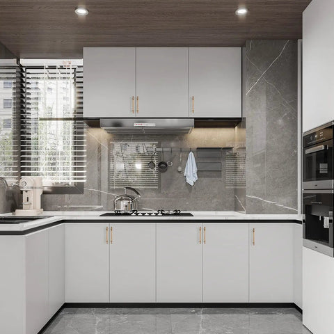 Modern kitchen with 10 Pack 5 Inch Champagne Bronze Cabinet Handles Brushed Brass Kitchen Cabinets And Drawers Pulls 128mm Gold Hardware Durable Easy Install Rust Resistant Finish on white cabinets.