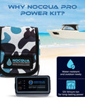 NOCQUA Pro Power 12V lithium battery and charger kit with camouflage carry pouch for kayaks.