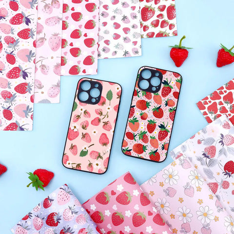 Strawberry Pattern Sublimation Transfer Paper Set 10 Sheets 12x10 Inches Each Ready To Cut Ink Sheets With Phone Cases