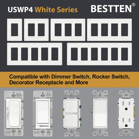 Five-pack Three Gang Screwless Wall Plate Cover for Decorator Outlets and USB GFCI Receptacles Glossy Off White finish