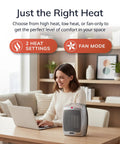 Woman using Compact Desktop Ceramic Space Heater With Adjustable Thermostat, Two Heat Settings And Fan Only Mode on desk