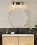 Three Light Black Vanity Light Over Mirror With Clear Glass Shades Sleek Modern Industrial Bathroom Wall Fixture for bathrooms