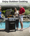 6 Ft Stainless Braided Propane Hose Adapter From 1 Lb To 20 Lb Tanks With Gauge For QCC1 Type 1 Connections attached to a gas grill