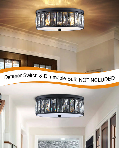 Crystal K9 Farmhouse Drum Semi Flush Mount Ceiling Light With Black Finish Dope Industrial Modern Chandelier in hallway