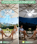 Dope Solar Powered Ceiling Fan With Light And Remote, 18000mAh Battery, outdoor use under gazebo, featuring LED light