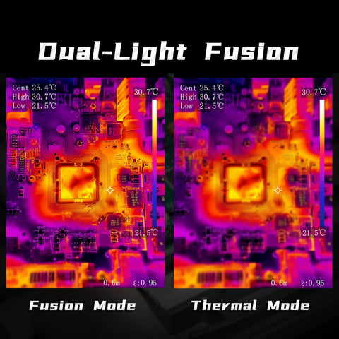 Dual light fusion mode comparison on Thermal Imaging Multimeter With Macro Lens And Date Recorder 428x320 IR Resolution
