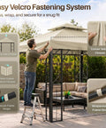 Man installing 12x12 Ft Gazebo Replacement Canopy Top Double Tier Roof With UV30 Protection Water Dirt Resistant for outdoor patio.