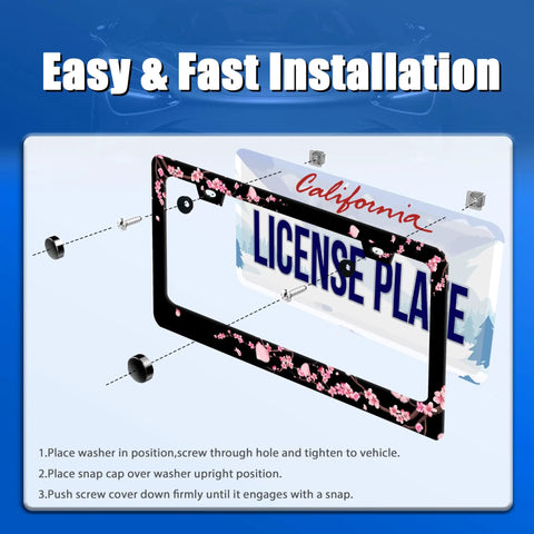 Dope Floral Pink License Plate Frame Stainless Steel With Screws Fits Standard US Plates 12.3 X 6.3 Inches installation guide