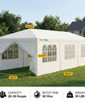 10x30 Ft Party Tent Outdoor Canopy for Parties with 8 Removable Sidewalls Waterproof Gazebo Style Backyard Shelter