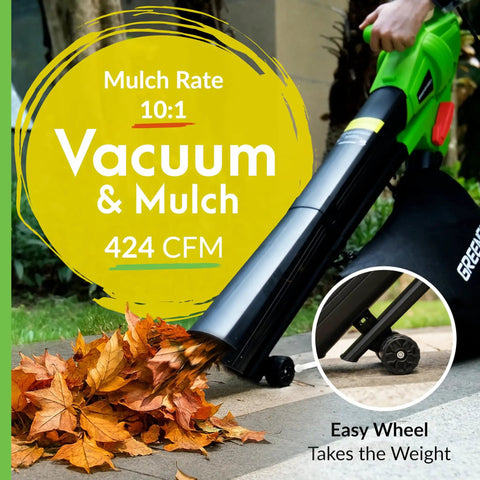 3 In 1 Leaf Blower Vacuum Mulcher For Quick Yard Cleanup With 10 Amp Electric Motor And 10 Gallon Collection Bag Lightweight Powerful
