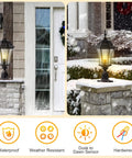 Outdoor Dusk To Dawn Post Light Lantern, 20 Inch High Bronze Lamp Post with Pier Mount in snowy garden setting