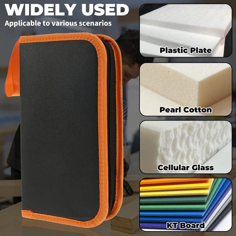 Image of a carrying case and foam types for the 3-In-1 Hot Wire Foam Cutter Kit With Three Cutting Tips, great for Styrofoam crafts.