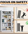 Beefy 5-Tier Metal Bookshelf With Adjustable Shelves, 69 Inch Tall, showcasing anti-tip safety features.