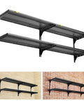Two Pack Heavy Duty Wall Mounted Garage Shelves, Two Tier 1.3x3ft Units With 15.6x36 Inch Per Shelf, Adjustable Floating Storage, Black Finish