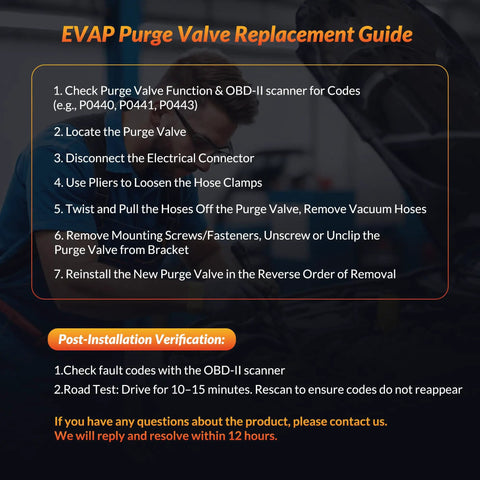 Instruction guide for EVAP Canister Purge Valve Solenoid Fits Hyundai Sonata 2006-2014 Tucson with installation steps.