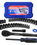 39 Piece Drive Socket Wrench Set With One Quarter Inch And Three Eighth Inch Sockets, Ratchet, Extension Bar, Spinner Handle And Adapter