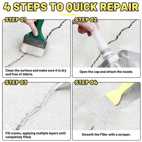 4-step process using 2.65 Lb High Elasticity Self Leveling Concrete Crack Filler For Driveways, Walkways And Patios on concrete crack