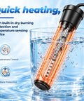 Portable Water Heater For Buckets And Tubs Featuring A Beefy 2000 Watt Immersion Design submerged in water with temperature controls.