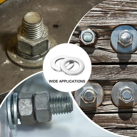 Shop Tested M16 Flat Washers 25 Pack Premium 304 Stainless Steel 17Mm I D 30Mm O D 3Mm Thick Rust Proof Hardware For Home Garages And No Sweat Mechanical Repairs in various applications with bolts and nuts.