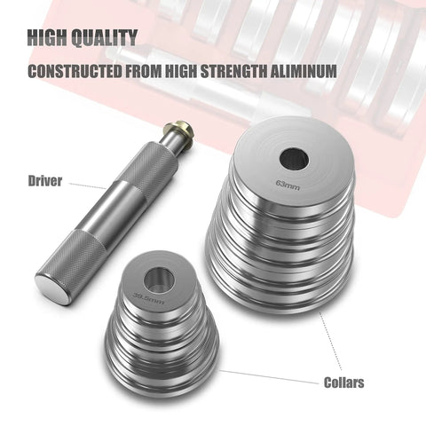 Bearing Race And Seal Bush Driver Set With Carrying Case Universal Kit For Automotive Wheel Bearings 10 Piece Includes 1 Driver And 9 Collar Discs For Precise Race And Seal Installation Pro Grade, showing aluminum driver and collars.