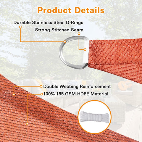 Rust Red Sun Shade Sail 11x25 Feet Custom Size Rectangle Canopy Cover With 95 Percent UV Blocking For Patio Backyard Deck Pergola Pool And Garden Areas Easy Install featuring stainless steel D-rings and reinforced stitching