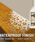 100 Percent Pure Tung Oil 12 Oz Natural Wood Finish For Furniture And Crafts Non Toxic Fast Drying Clear Sealant For Hardwood And Diy Projects Straight Fire Grade with water beads on wood surface.
