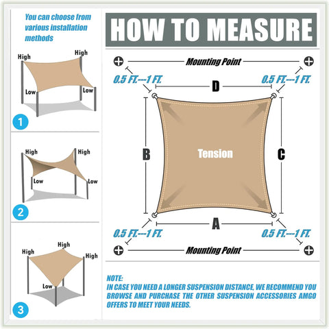 Beige 10 By 16 Foot Rectangle Shade Sail For Patio Garden And Backyard Blocks 95 Percent UV Rays Cools Space 10 To 15 Degrees Fahrenheit Heavy Duty 200GSM HDPE Breathable Outdoor Fabric Tear Resistant With Double Stitched Edges installation guide