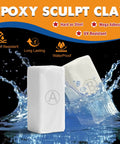 Heavy Duty Two Part Epoxy Pool Putty For Knockout Crack And Leak Plugging Underwater Or Above Concrete Fiberglass Tile Quick Cure Waterproof Patch, white epoxy blocks splashing in water.