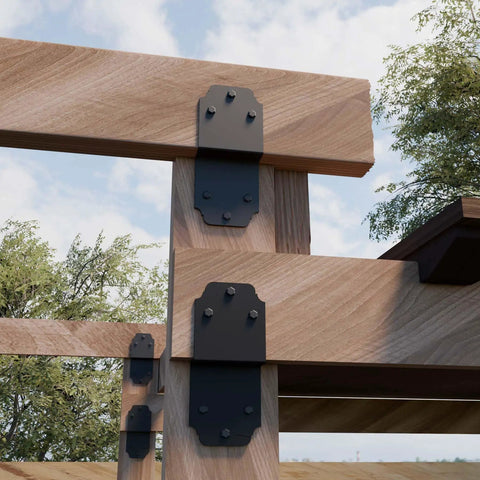 Beefy Heavy Duty Pergola Brackets 4 Pack Black 6 Inch Steel Z Angle Joist Ties for Wood DIY Projects installed on wood beams