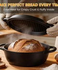 All In One Cast Iron Dutch Oven And Skillet Lid Pre Seasoned Heavy Duty Cookware with bread being baked inside