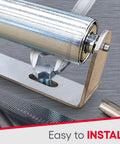 Galvanized steel conveyor roller with mounting bracket and bolt, installed