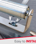 Close-up of Heavy Duty Galvanized Steel Roller Bracket Set For Conveyor System And Woodworking Shop Upgrades showing installation detail.