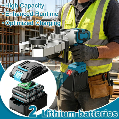90 Degree Rotatable Rebar Threading Machine With 800W Brushless Motor And 800Nm Torque, Cuts And Threads 16 To 40mm Steel Rebar In Seconds, Built Tough Multi Angle Cutting Tool For Foundations And Slabs, DIY Friendly, with 2 lithium batteries
