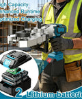 Heavy Duty 800W Brushless Rebar Threading Machine, Cordless Lithium Battery Powered Cut Threader For Construction with two lithium batteries.