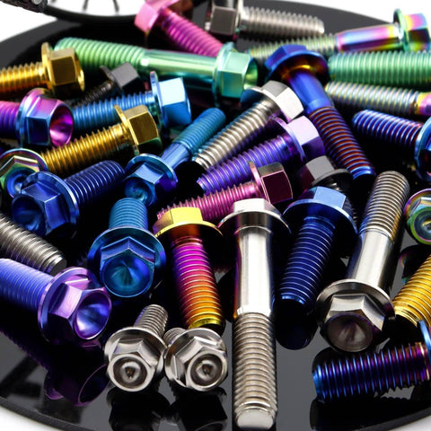 Colorful Titanium M6 Flanged Hex Bolts Set, 1.0mm Pitch, Assorted Lengths 5 To 80mm, Ti 6Al 4V Grade 5 Alloy, Allen Socket Head