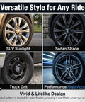 Four Pcs Metal Fanged Skull Wheel Center Hub Caps Scratch Resistant Self Adhesive Protective Rim Covers on SUV and Sedan wheels.