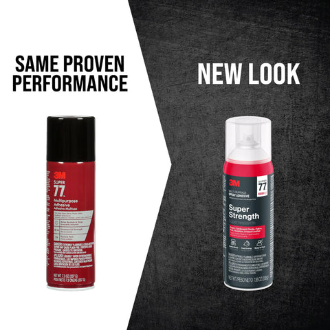 Comparison of old and new designs of Multi Surface Spray Adhesive For Light Duty Materials With Fast Dry Time And Low VOC, Clear Finish.
