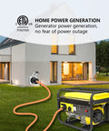 Locking NEMA L14 30C 30 Amp Generator Plug Box powering home with generator outdoors in rain, ETL listed