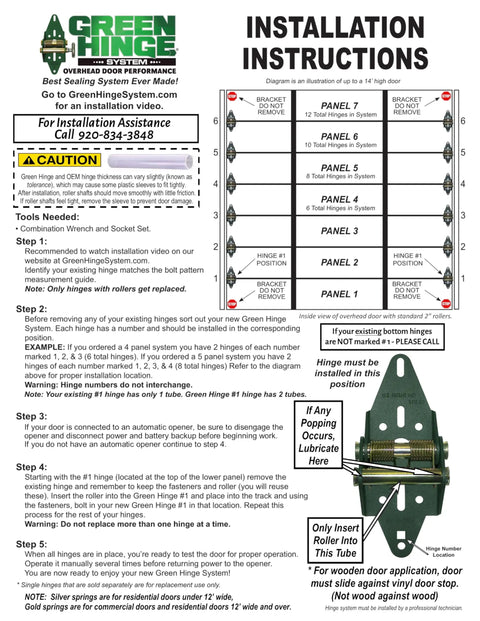 Installation instructions for Energy Saving Garage Door Seal Hinge For 4 Panel Doors 12 Foot Wide And Over With Auto Self Adjusting Spring Loaded Gap Seal