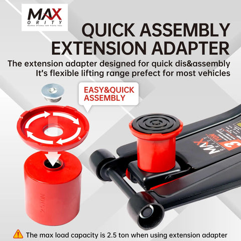 3 Ton Low Profile Floor Jack With Dual Pistons, Heavy Duty Steel Construction, Quick Lift Hydraulic Pump, Foot Pedal And Extension Adapter For Easy Tire Changes, Brakes, And Maintenance On Off Road Cars And Light Trucks